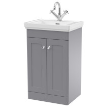 Traditional Floor Standing 2 Door Vanity Unit with 1 Tap Hole Fireclay Basin, 500mm - Satin Grey