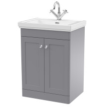 Traditional Floor Standing 2 Door Vanity Unit with 1 Tap Hole Fireclay Basin, 600mm - Satin Grey