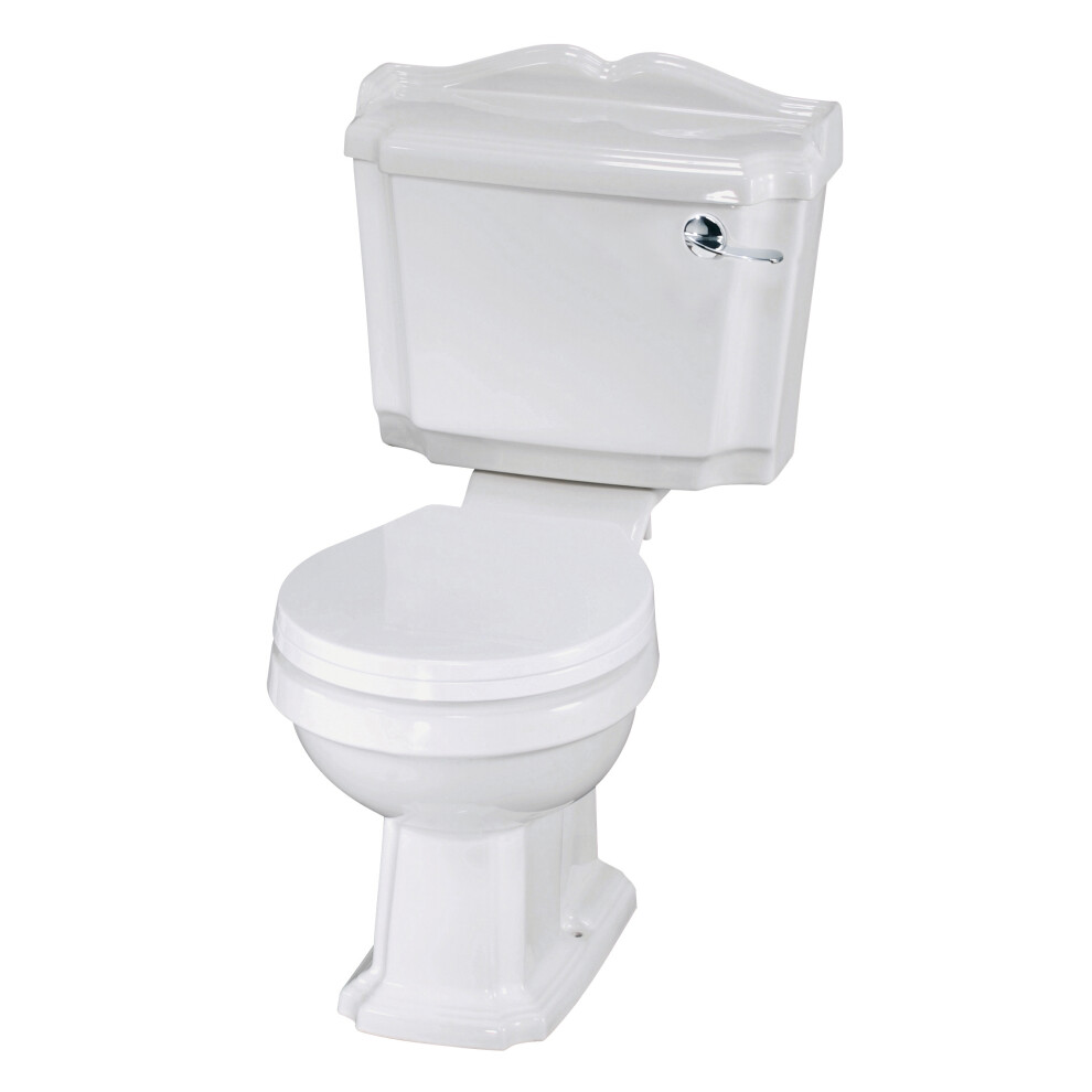 Traditional Classic Close Coupled WC Toilet with Cistern, Handle & Seat - 855mm x 490mm