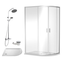 Ruwa Shower Enclosure Bundle - Offset Right Quadrant, Tray, Round Shower & Waste - White/Chrome - 1200mm x 800mm - Balterley