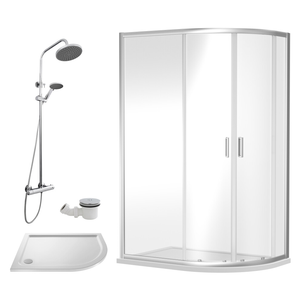 Balterley Ruwa Shower Enclosure Bundle - Offset Right Quadrant, Tray, Round Shower & Waste - /Chrome - 1200Mm X 800Mm White