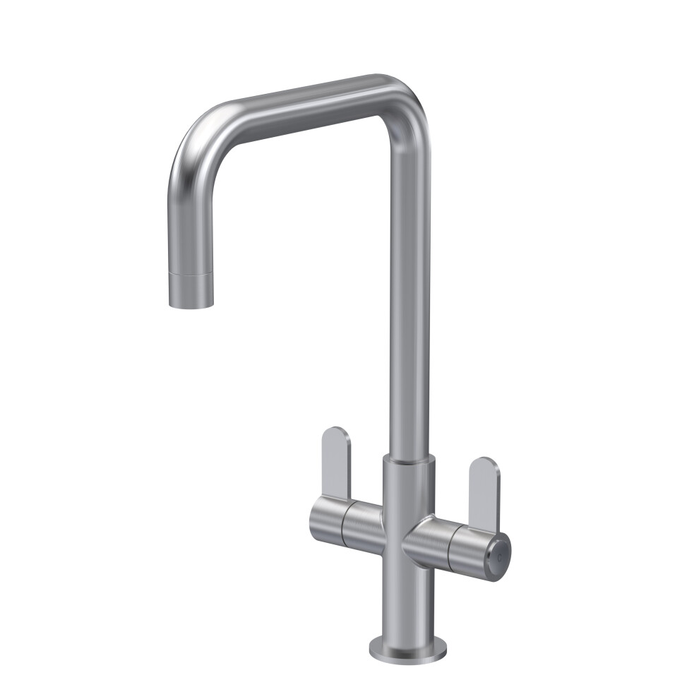 Kitchen Mono Mixer Tap With 2 Lever Handles, 361Mm - Brushed Nickel 5056678433461