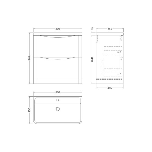 Balterley Floor Standing 2 Drawer Vanity Basin Unit with Polymarble Basin, 800mm - Satin White 2