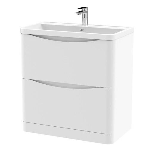 Balterley Floor Standing 2 Drawer Vanity Basin Unit with Polymarble Basin, 800mm - Satin White 1