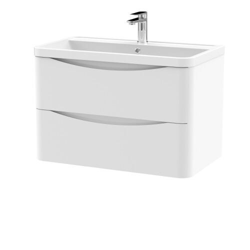 Balterley Wall Hung 2 Drawer Vanity Basin Unit with Polymarble Basin, 800mm - Satin White 1