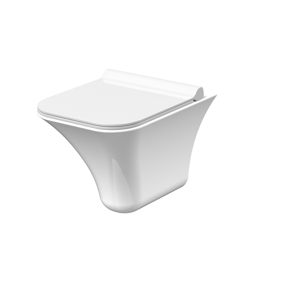 Rimless Wall Hung Ceramic Toilet Pan & Soft Close Seat, 355mm