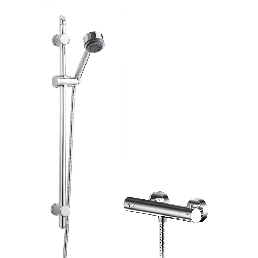 Current Round Thermostatic Bar Valve and Multi Function Handset Slider Rail Kit Shower Bundle - Chrome - Balterley