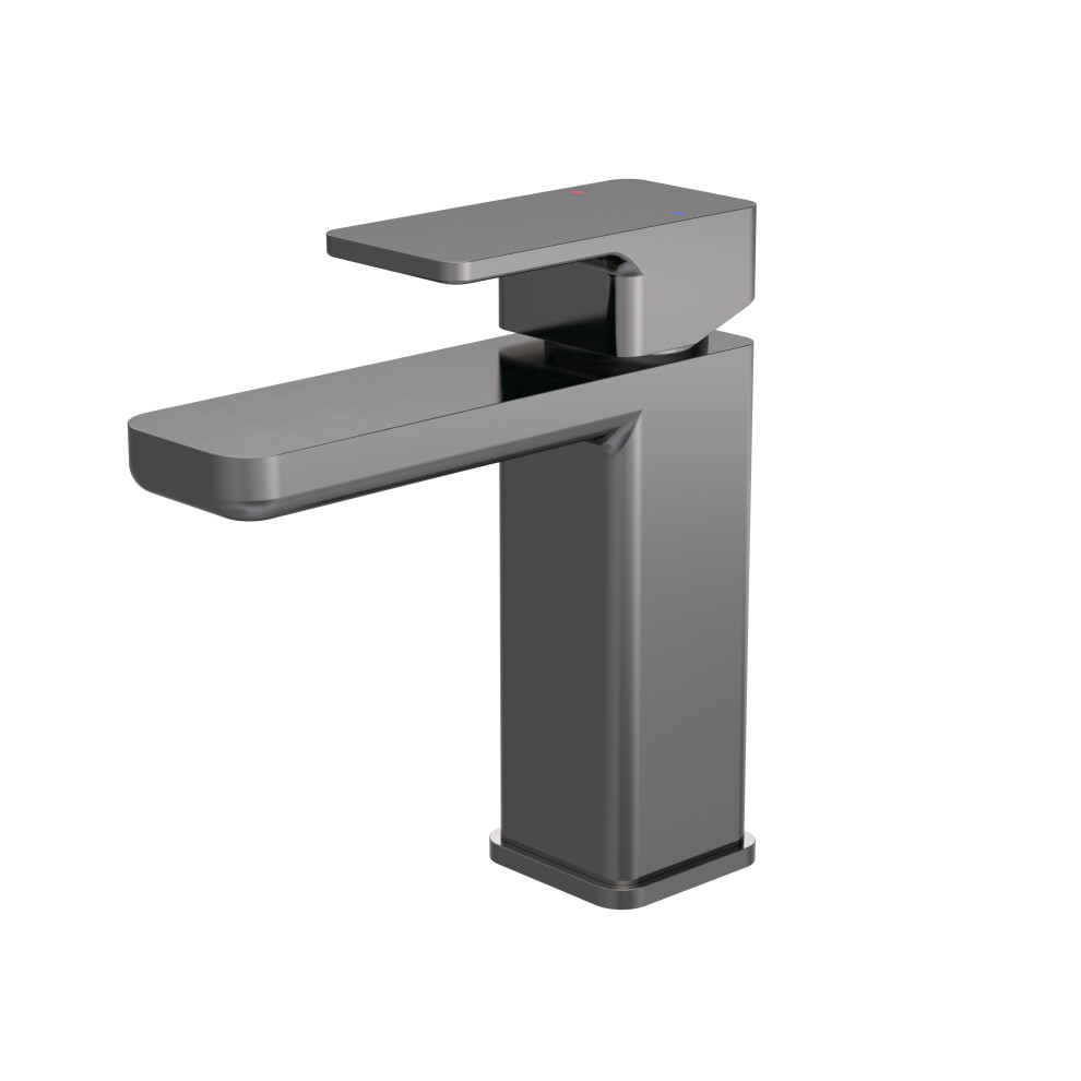 Square Mono Basin Mixer Tap & Push Button Waste - Brushed Pewter 5056462684604