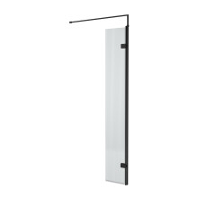 Fluted 8mm Toughened Safety Glass Hinged Return Screen with Support Bar, Black - 300mm