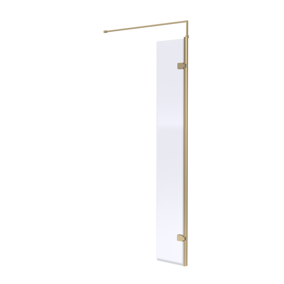 Balterley Wetroom 8Mm Toughened Safety Glass Hinged Return Screen And Support Bar - 300Mm X 1850Mm - Brushed Brass