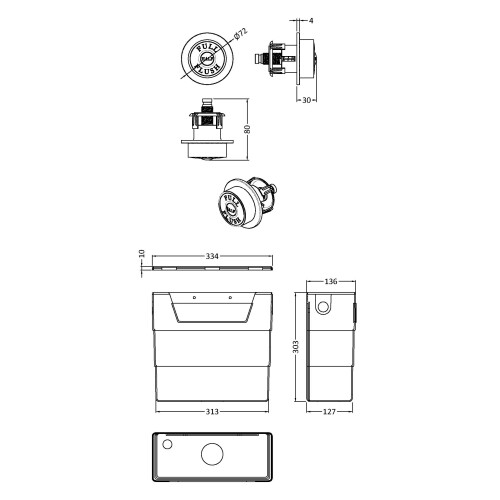 Balterley Universal Water Saving Dual Flush Side Inlet & Traditional Push Button - Brushed Brass/Black 2