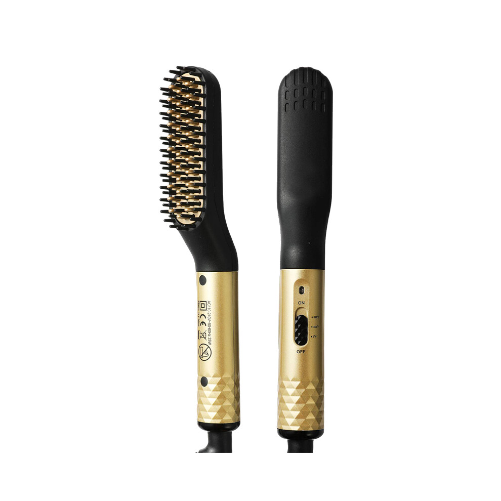 (Gold, EU) Hot Comb Straightener Electric Negative Ion Heating Comb For Men Beard Hair Straightening Brush