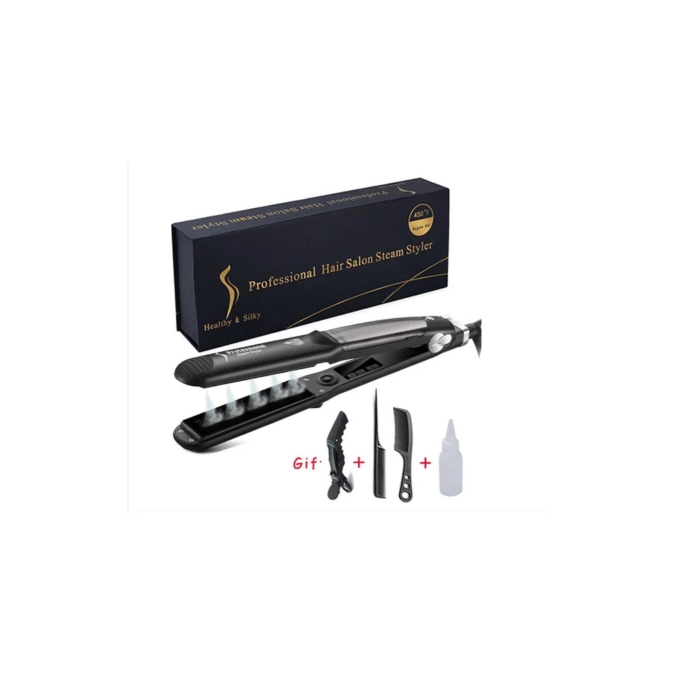(A, UK) 2 in 1 Steam Hair Straightener Professional Hair Iron Adjustable Temperature Fast Heating Hair Straightening