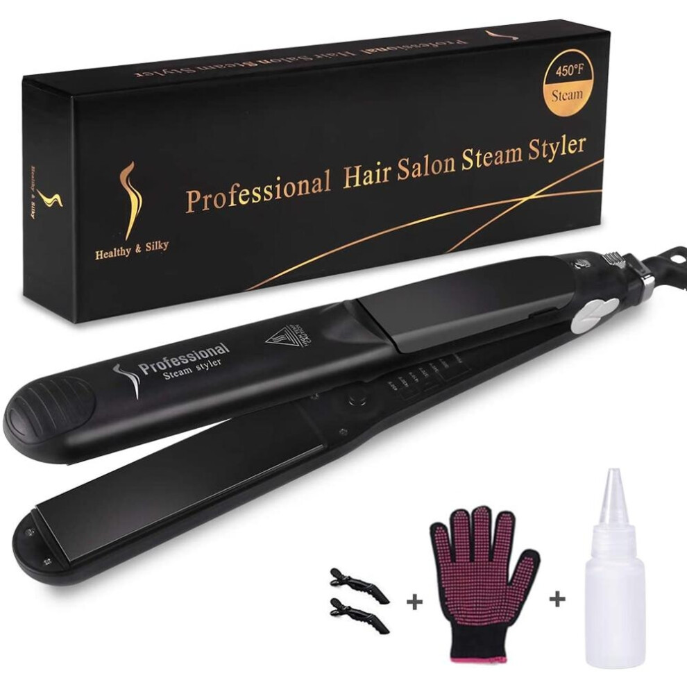 Xylfly (B, Eu) 2 In 1 Steam Hair Straightener Professional Hair Iron Adjustable Temperature Fast Heating Hair Straightening