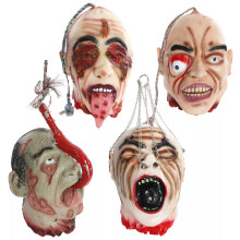 (PACK OF 4 HEADS) HANGING SEVERED HEADS HALLOWEEN DECORATION LIFE SIZE RUBBER LATEX PROP