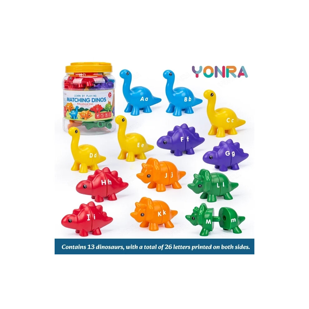 Closkye (Alphabet Style) Matching Dinosaur Toy With Storage Bucket Montessori Toys For Kids Counting Learning Toys