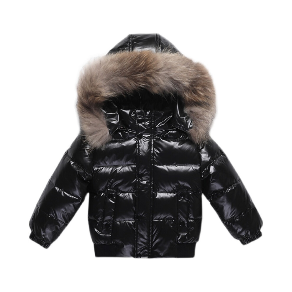 (black, L  18-24M) Winter Children Girls Down Jackets Windproof Warm White Duck Down Shiny Baby Girls Down