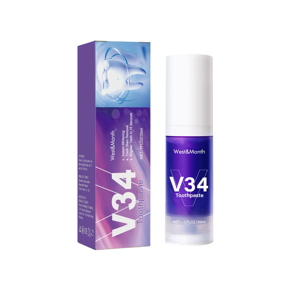 (B   30ML) 30ml V34 SmileKit Purple Toothpaste Removes Tartar Clean Oral Hygiene Fresh Breath