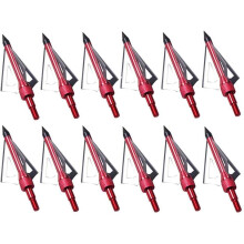(red) LAIXING 12Pack 3 Fixed Blade Archery Hunting Broadheads 100Grain with Case Arrow Head