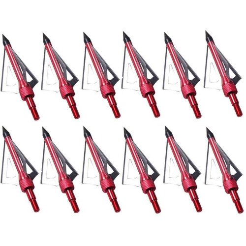 (red) LAIXING 12Pack 3 Fixed Blade Archery Hunting Broadheads 100Grain with Case Arrow Head