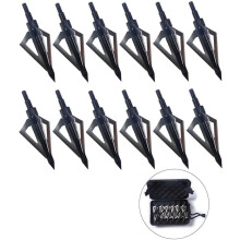 (black) LAIXING 12Pack 3 Fixed Blade Archery Hunting Broadheads 100Grain with Case Arrow Head