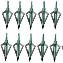 (green) LAIXING 12Pack 3 Fixed Blade Archery Hunting Broadheads 100Grain with Case Arrow Head