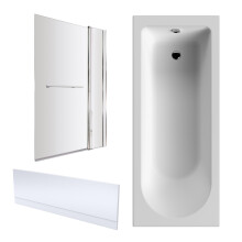 Bath Suite -1700x750mm Round Bath, Front Panel, Chrome Screen with Fixed Panel and Rail
