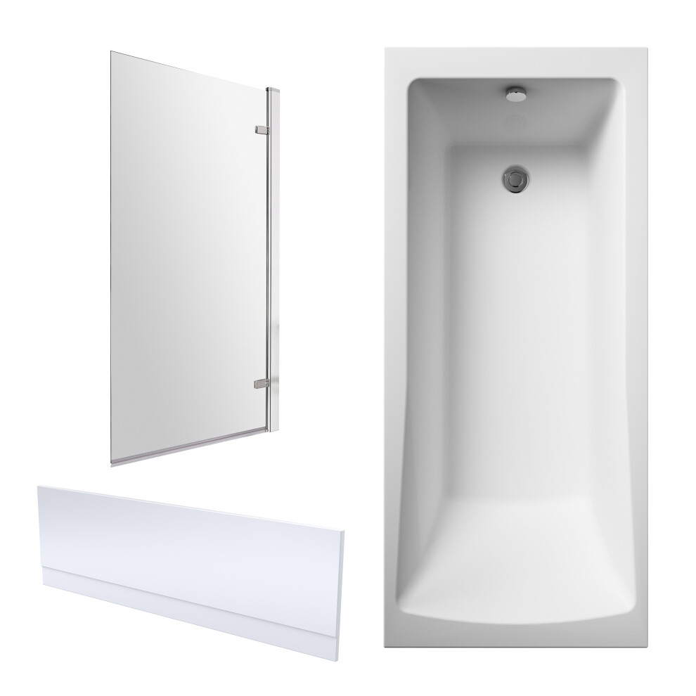Balterley 1700Mm Square Bathtub, Front Panel With Hinged Bath Screen - Chrome Profile