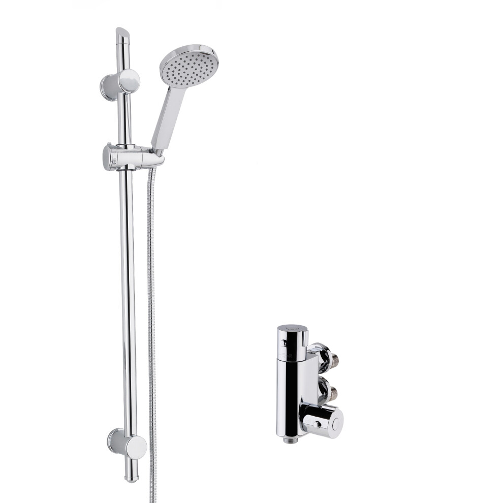 Round Thermostatic Vertical Bar Valve and Water Saving Handset Slider Rail Kit Shower Bundle - Chrome - Balterley