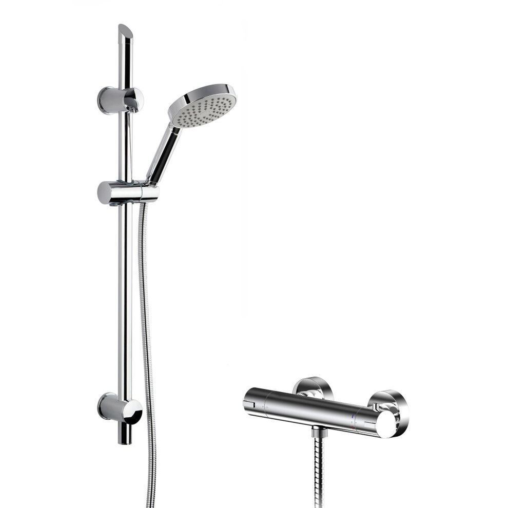 Current Round Thermostatic Bar Valve and Single Function Handset Slider Rail Kit Shower Bundle - Chrome - Balterley