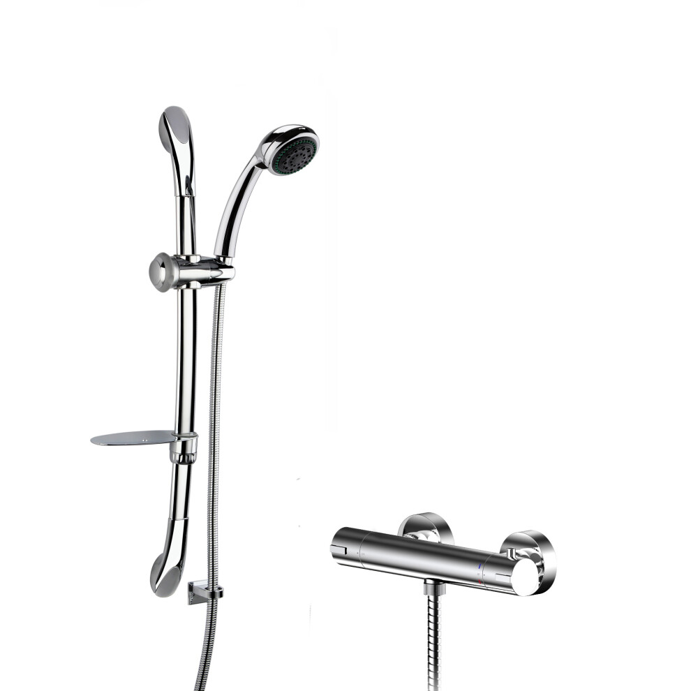 Current Round Thermostatic Bar Valve and Luxury Curved Slider Rail Kit Shower Bundle - Chrome - Balterley