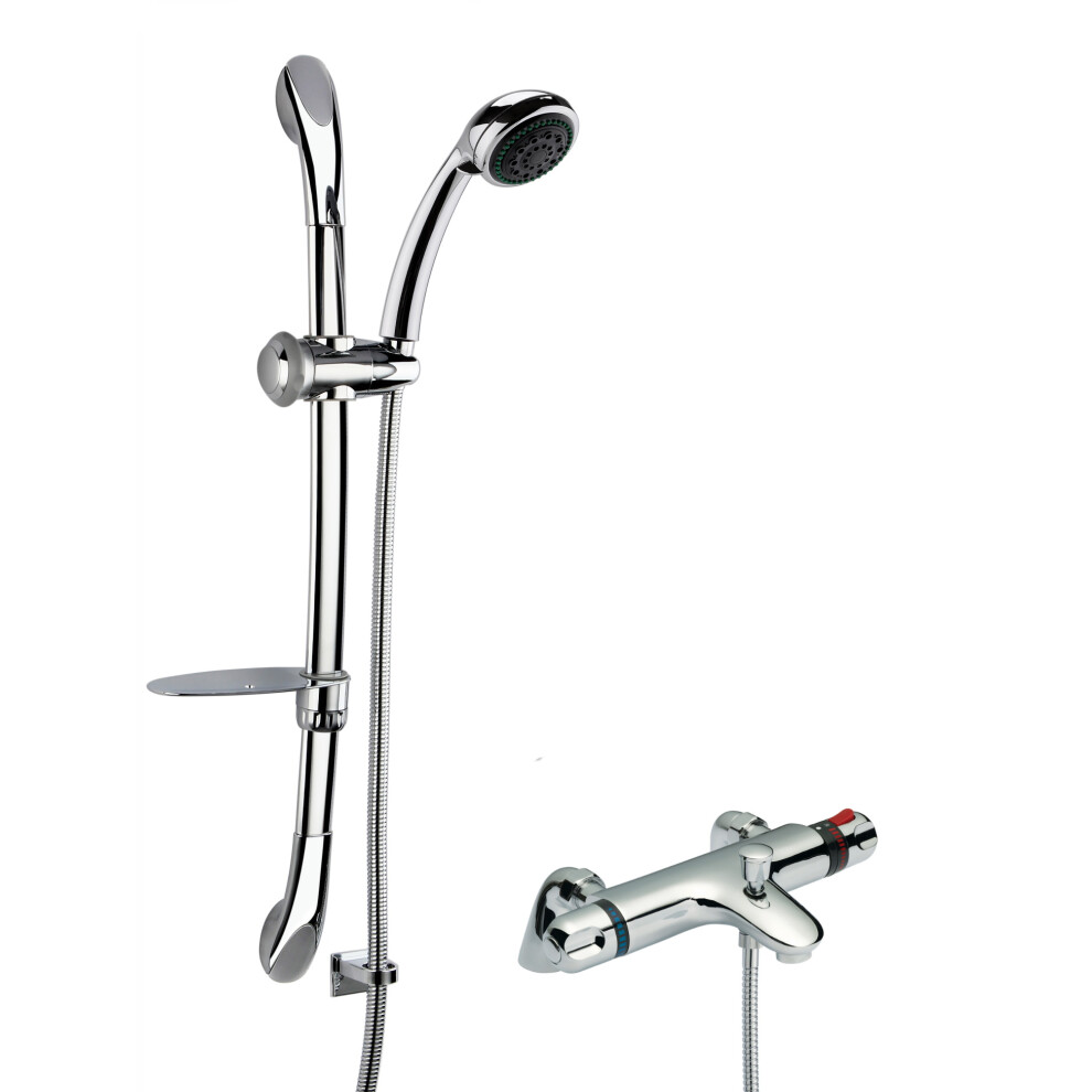 Thermostatic Bath Shower Mixer Tap & Luxury Curved Slide Rail Kit Bundle - Chrome - Balterley