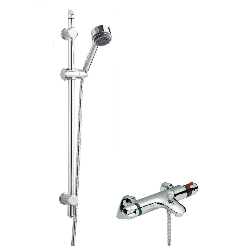 Thermostatic Bath Shower Mixer Tap & Round Multi Function Handset Slide Rail Kit Bundle - Chrome - Balterley