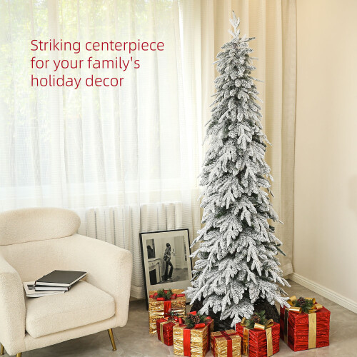 Homcom HOMCOM 7ft Flocked Pencil Christmas Tree with Auto Open, Steel Base 2