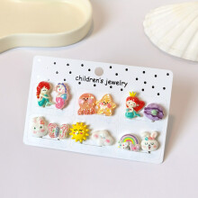 (6PRS MIX MERMAID) Rainbow Unicorn Butterfly Non Piercing Clip on Earring for Kids Girls Children Christmas Gift