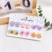 (6PRS BEE) Rainbow Unicorn Butterfly Non Piercing Clip on Earring for Kids Girls Children Christmas Gift