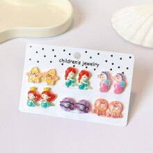 (6PRS MERMAID) Rainbow Unicorn Butterfly Non Piercing Clip on Earring for Kids Girls Children Christmas Gift