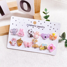 (6PRS ANIMALS) Rainbow Unicorn Butterfly Non Piercing Clip on Earring for Kids Girls Children Christmas Gift