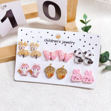 (6PRS PANDA) Rainbow Unicorn Butterfly Non Piercing Clip on Earring for Kids Girls Children Christmas Gift