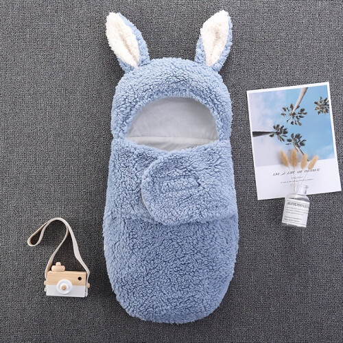 (Blue) Hot Selling Warm Solid Plush Sleeping Bag For Baby