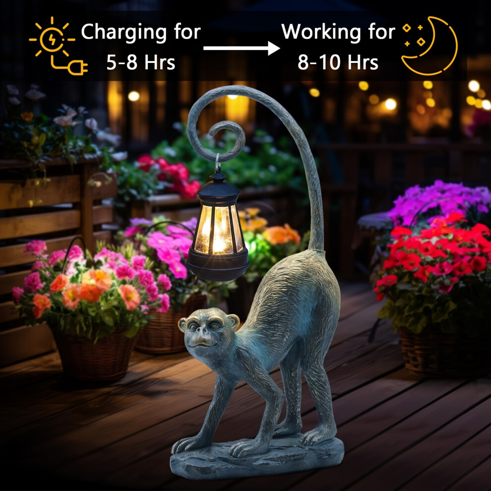 (Bronze Monkey) Unique Housewarming Gifts Resin Monkey Statue With Solar Light - Whimsical Garden Decor