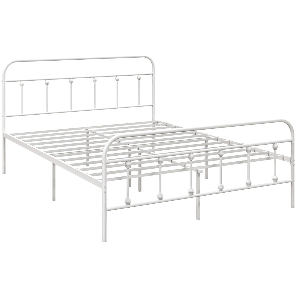 HOMCOM 5ft Metal King Platform Bed Frame w/ Underbed Storage Headboard White