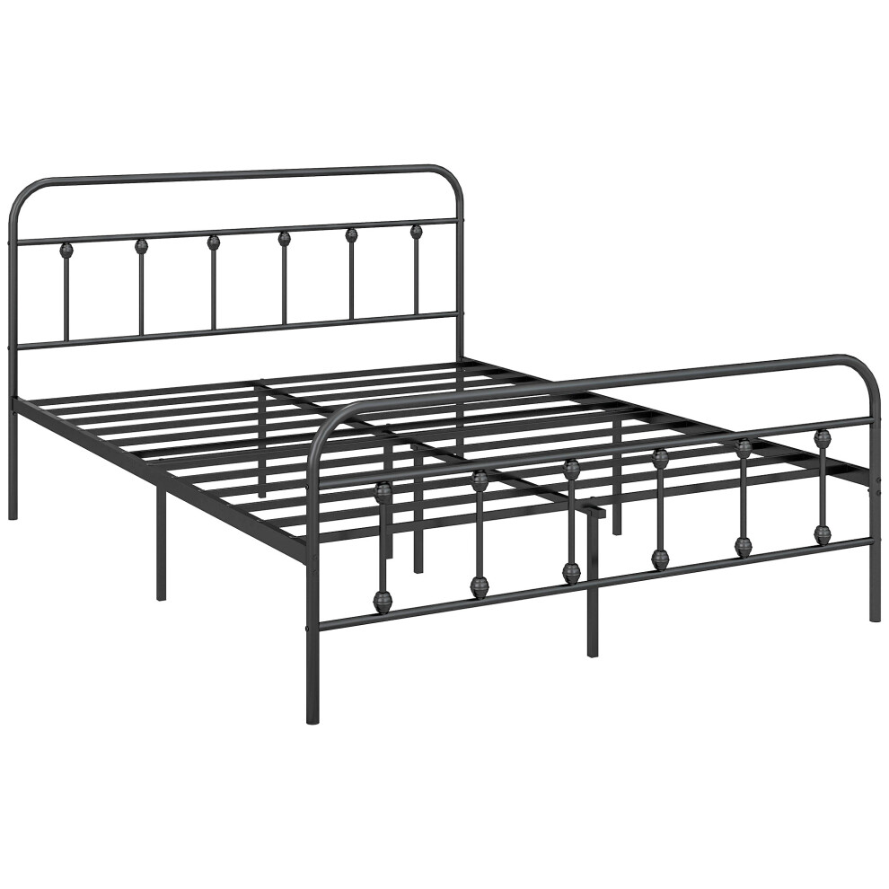 HOMCOM 4ft Metal Double Platform Bed Frame w/ Underbed Storage Headboard Black