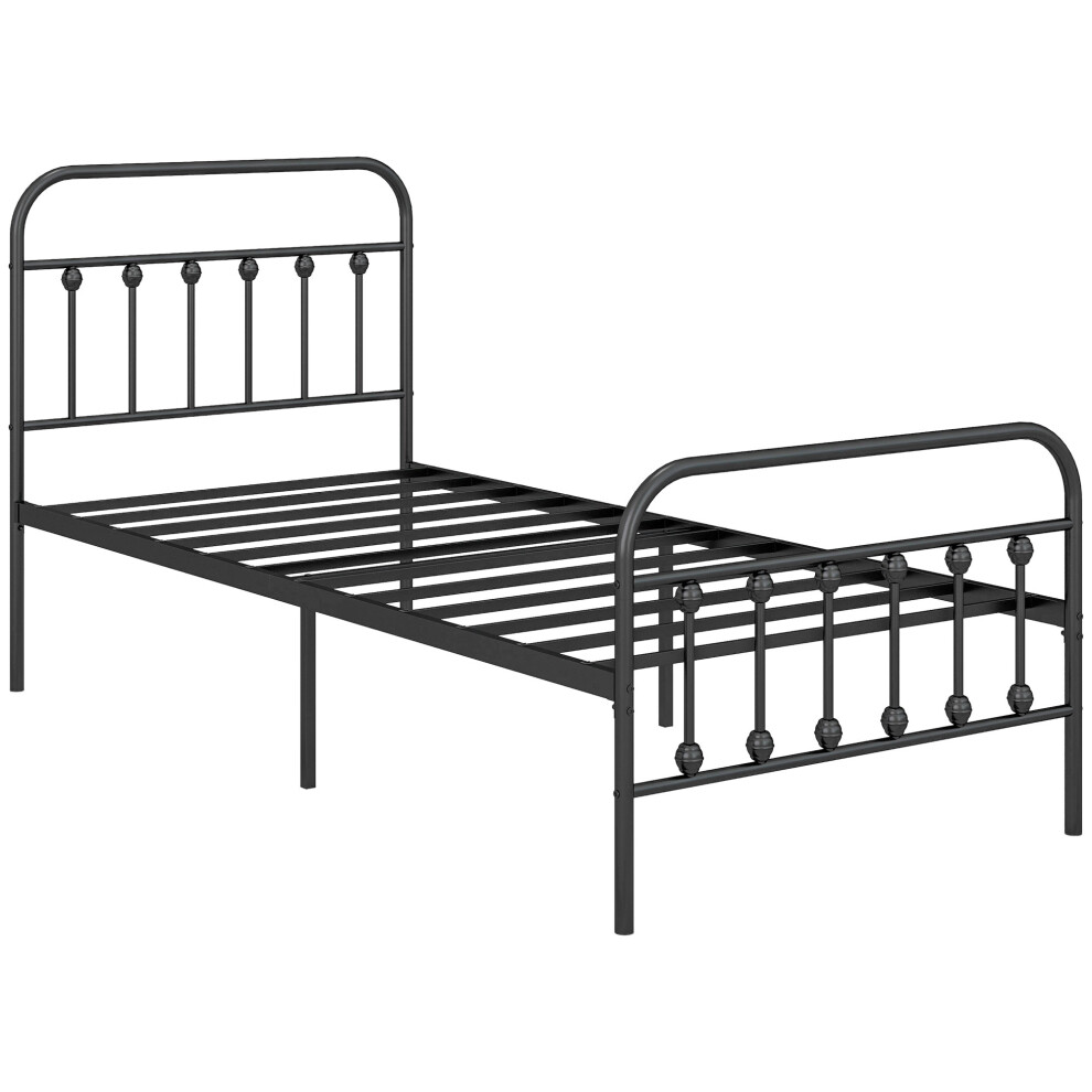 HOMCOM 3ft Metal Single Platform Bed Frame w/ Underbed Storage Headboard Black