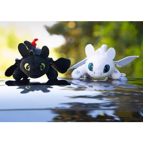 (Car 35cm, white) Toothless Cartoon Plush Car Roof Exterior Decoration Suction Cup Helmet Ornament