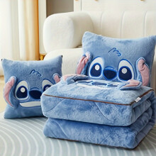 (Stitch) Stitch 2-in-1 Pillow and Blanket Set, All-Season Polyester Woven Throw with Embellishments