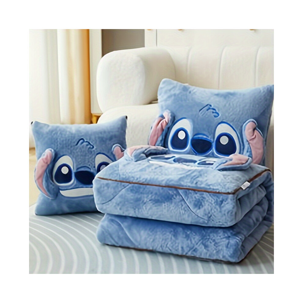 (Stitch) Stitch 2-in-1 Pillow and Blanket Set, All-Season Polyester Woven Throw with Embellishments