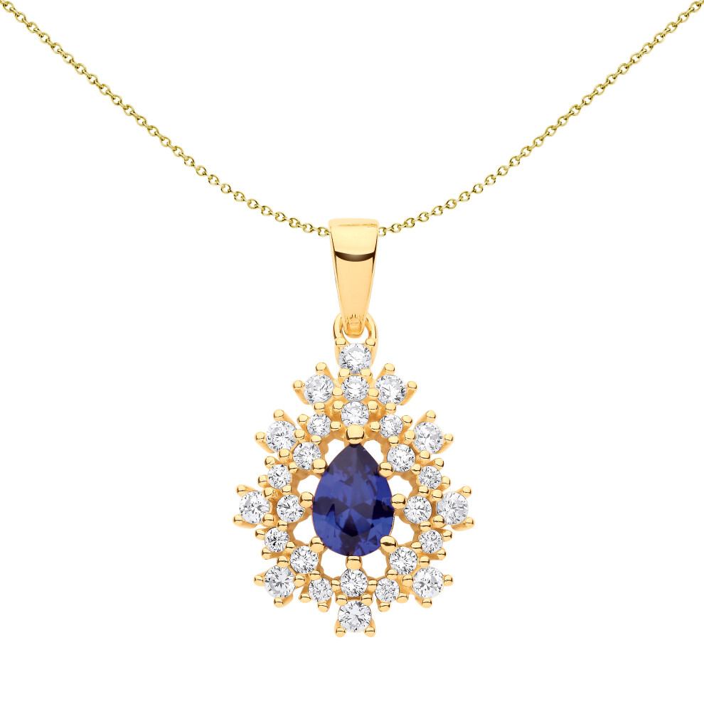 Jewelco London Ladies Gold-Plated Sterling Silver Blue Pear CZ Fuzzy Turtle Cluster Leaf Pendant Necklace 18 inch - GVP628