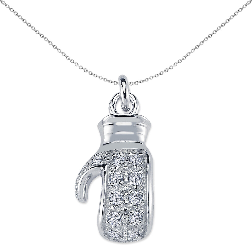 Jewelco London Mens Rhodium Plated Sterling Silver CZ MMA Sparring Boxing Glove Pendant Necklace Small - GVP636