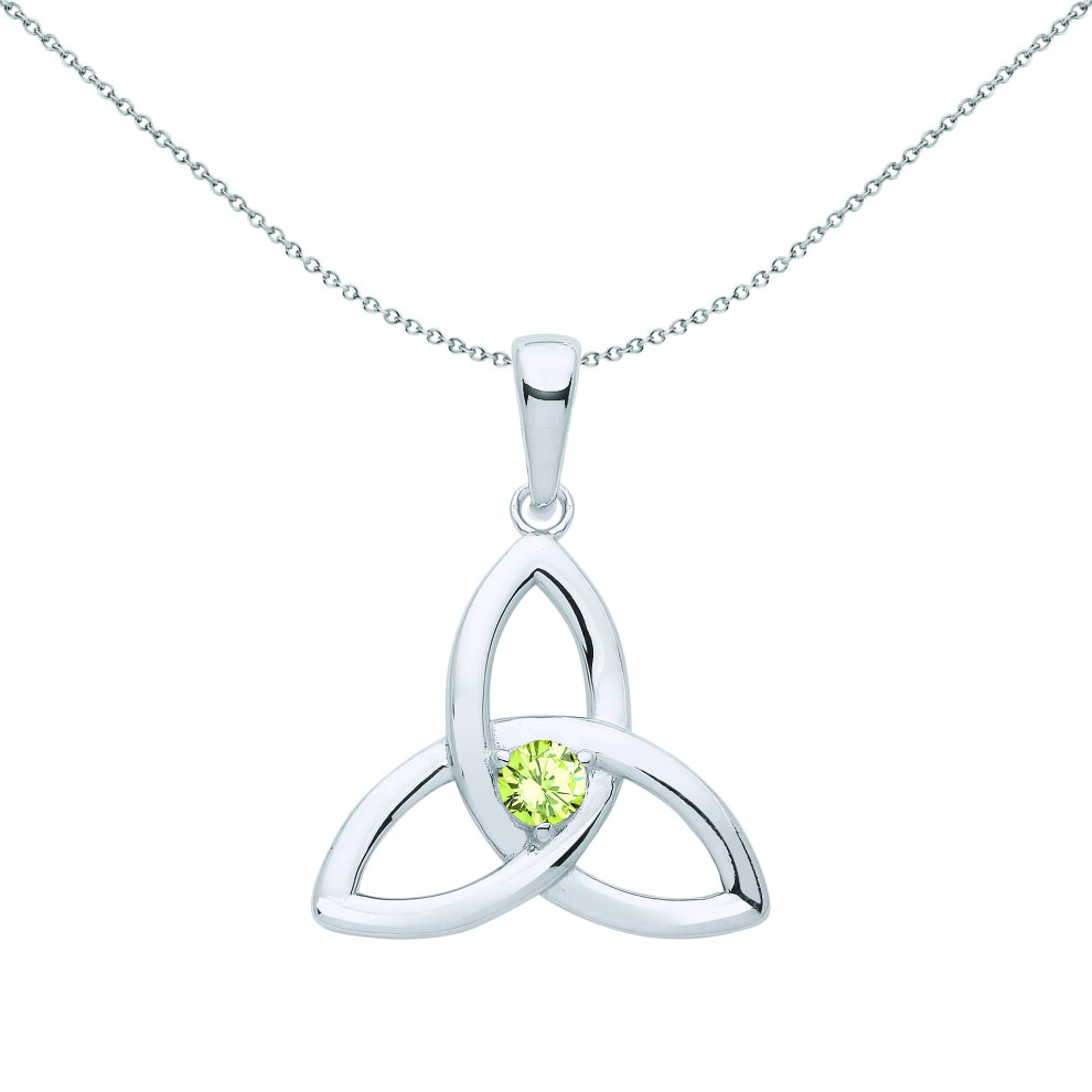 Jewelco London Ladies Sterling Silver Green CZ Celtic Trinity Trefoil Triquetra Knot Solitaire Pendant Necklace 18 inch - GVP570PER